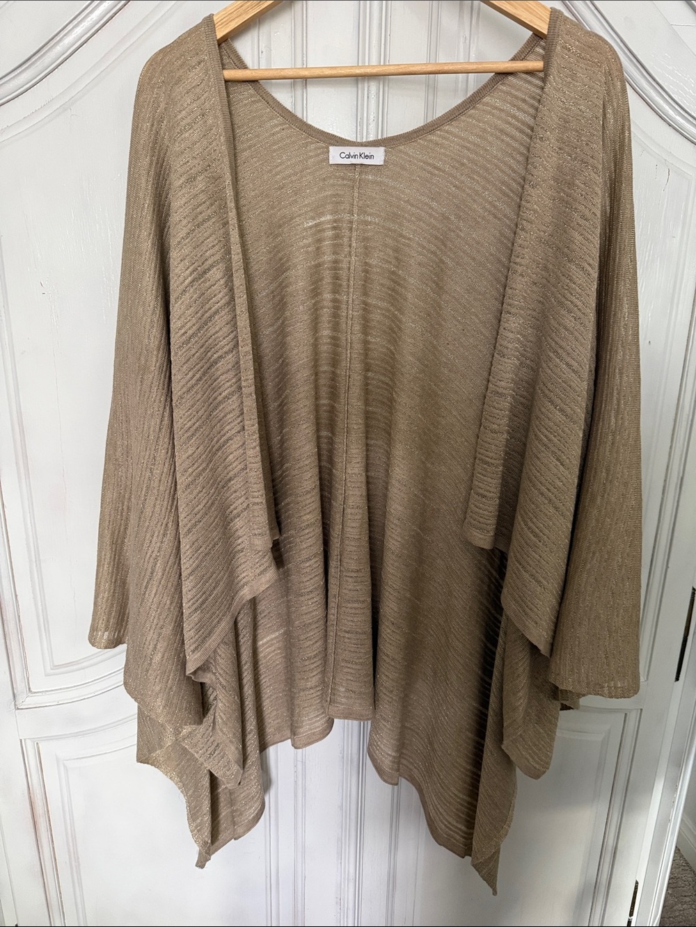 Calvin Klein Metallic Gold Draped Shawl Wrap Quiet Luxury Layering Piece OS